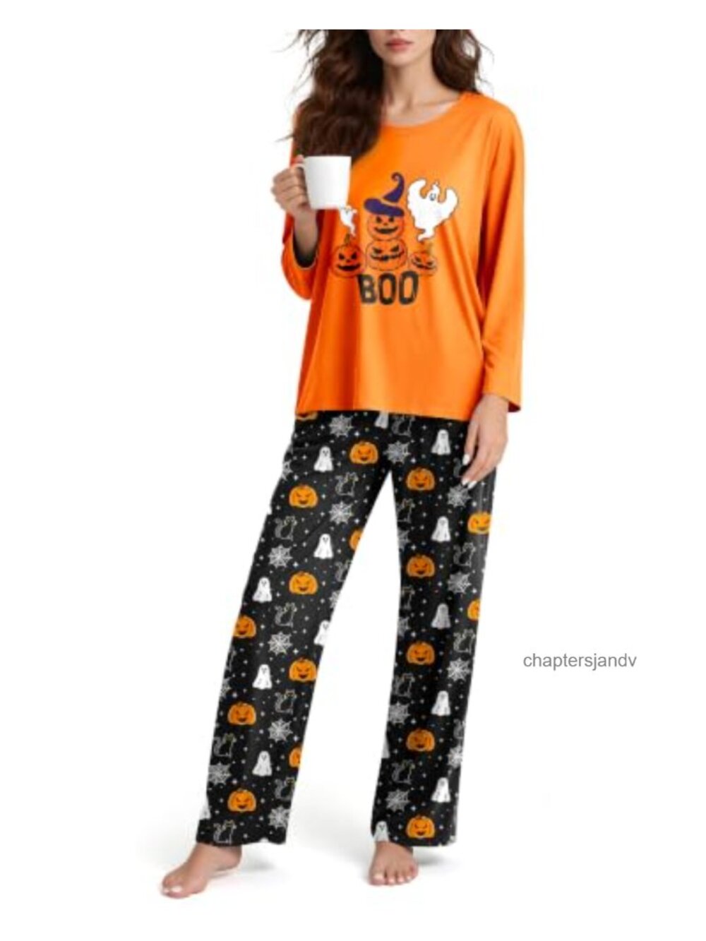 Womens 2 Piece Pajama Set Long Sleeve Crewneck Loungewear